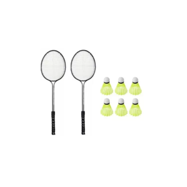 Monika Sports 2 Double Shaft Racquet with 6 pc Nylon Shuttle Badminton Kit